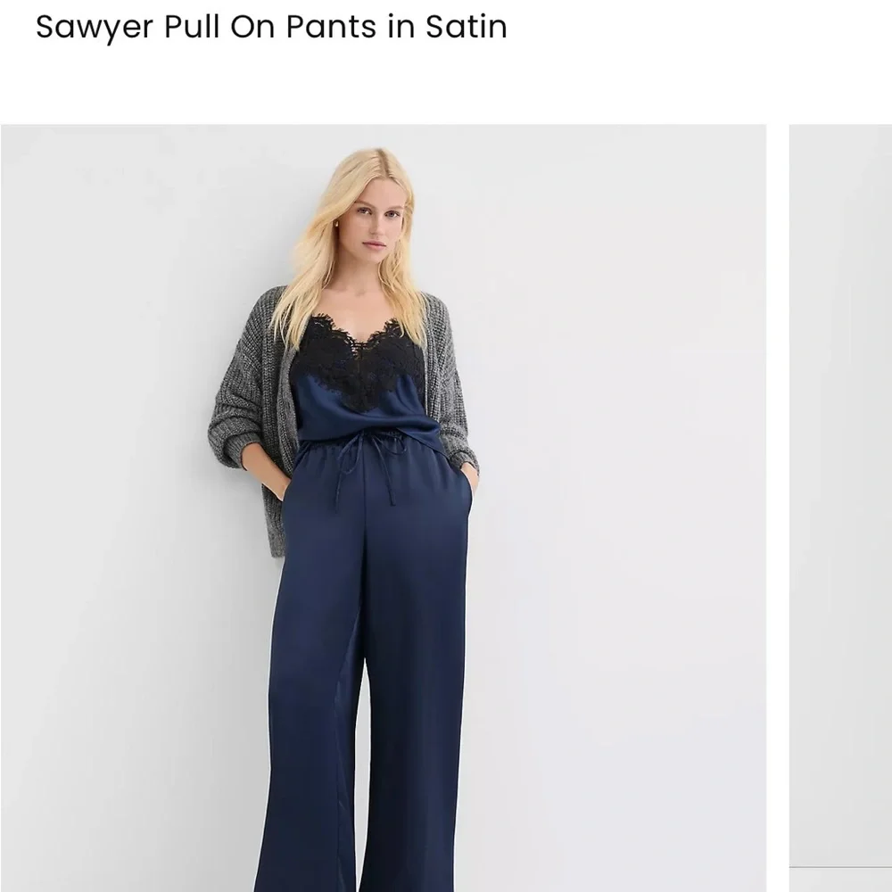 Loft Sawyer Navy Satin Pull-On Pants - Picture 1 of 6